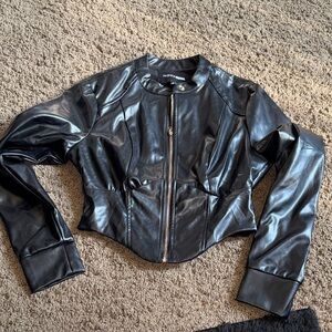Fashion Nova Shiny Black Leather Jacket